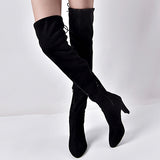 Women's Over the Knee Close Fitting Boots  Fancy Wide High Heel - vmlfashion-com