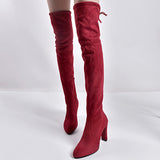 Women's Over the Knee Close Fitting Boots  Fancy Wide High Heel - vmlfashion-com