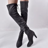 Women's Over the Knee Close Fitting Boots  Fancy Wide High Heel - vmlfashion-com