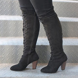 Women's Chunky Heeled Boots Zipper Side Front Lace Up - vmlfashion-com