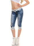 Women White Lace Trim Jeans - vmlfashion-com