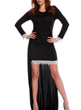 Women Black Long Sleeved Dress Lace Detailing - vmlfashion-com