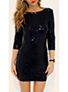 Women Black Sequined Mid Length Sleeves Short Hem Tight Fit Dress - vmlfashion-com