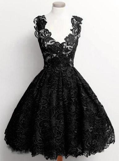 Women Black Vintage Lace Dress Sleeveless Dress - vmlfashion-com