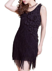 Women's Beaded Fringe Irregular Hem Flapper Art Disco Dress - vmlfashion-com