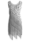 Women's Beaded Fringe Irregular Hem Flapper Art Disco Dress - vmlfashion-com