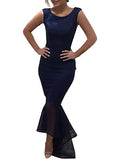 Women long black Dress With Fish Tail Sleeveless - vmlfashion-com