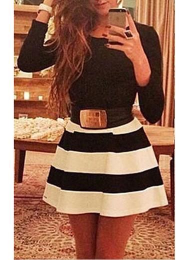 Women's Black Short Striped Dress - vmlfashion-com