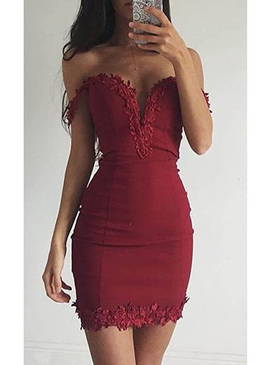 Women's Off Shoulder Bodyfit Dress Floral Lace Trim - vmlfashion-com