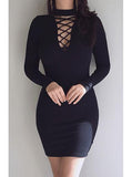 Women High Neckline Long Sleeve Lace Pattern Cutout - vmlfashion-com