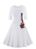 Women Black and Red Embroidered Flower Trim Dress - vmlfashion-com