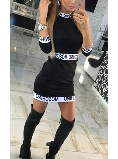 Women's Black Mini Dress White Striped Trimmed Dress with White Around - vmlfashion-com