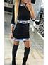 Women's Black Mini Dress White Striped Trimmed Dress with White Around - vmlfashion-com