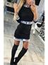 Women's Black Mini Dress White Striped Trimmed Dress with White Around - vmlfashion-com