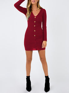 BUTTON FRONT BODY FIT MINI DRESS - vmlfashion-com