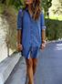 Women Blue Dress - V Neckline / Wrist Length Sleeve - vmlfashion-com