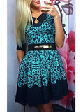 Women Knee Length Dress Blue and Black Three Quarter Length Sleeves - vmlfashion-com