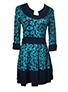 Women Knee Length Dress Blue and Black Three Quarter Length Sleeves - vmlfashion-com