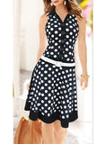 Women's Navy Blue Fit and Flare Sleeveless Belted Dress - vmlfashion-com