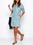 Women Blue Pale Blue Side Pockets Button Down Front Dress - vmlfashion-com