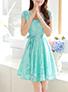 Women's Chiffon Lace Short DressBow Capped Sleeeve Dress - vmlfashion-com