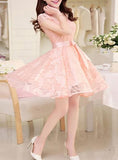 Women's Chiffon Lace Short DressBow Capped Sleeeve Dress - vmlfashion-com