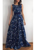 Women Evening Dress - Party-Wedding /Blue and White Print Bow Detail - vmlfashion-com