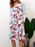 Women's Striped and Floral Long sleeve Dress - vmlfashion-com