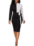 Women Block Pencil Dress/Long Sleeve - vmlfashion-com