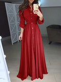 Women's Floor Length Button Up Dress Belted Waist - vmlfashion-com