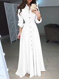 Women's Floor Length Button Up Dress Belted Waist - vmlfashion-com