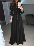 Women's Floor Length Button Up Dress Belted Waist - vmlfashion-com