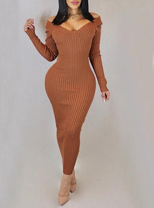 Women's Maxi Ribbed Knit Short Long Sleeve Dress - vmlfashion-com