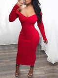 Women's Maxi Ribbed Knit Short Long Sleeve Dress - vmlfashion-com