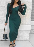 Women's Maxi Ribbed Knit Short Long Sleeve Dress - vmlfashion-com