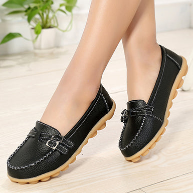 Women's Double Buckle Flat Crisscross Stitching Upper Shoes - vmlfashion-com