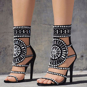 Women's Gladiator Style High Heels Beaded Toeless Straps - vmlfashion-com