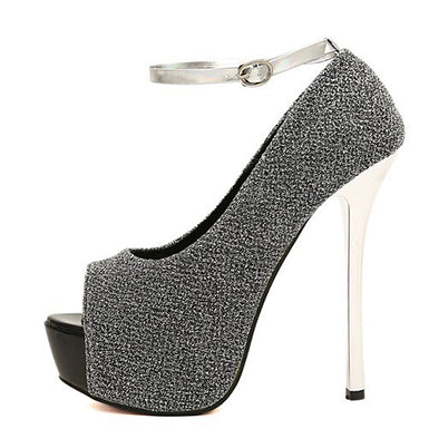 Women's Tweed High Heels Open Toe Heels - vmlfashion-com