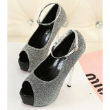 Women's Tweed High Heels Open Toe Heels - vmlfashion-com