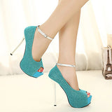 Women's Tweed High Heels Open Toe Heels - vmlfashion-com