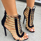 Women's  Gold Strap Gladiator Gold Strap Heels - vmlfashion-com