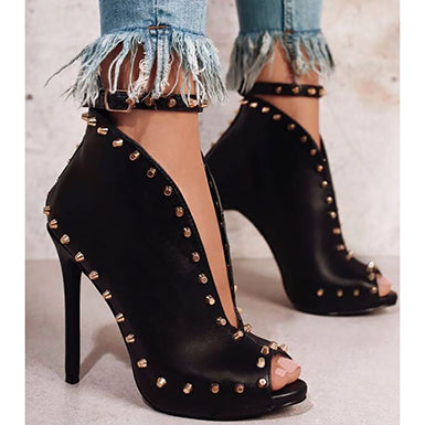 Women's Cutout Gold Bootie Heels - vmlfashion-com