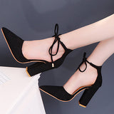 Women's Almond toe Black Short Heels - vmlfashion-com