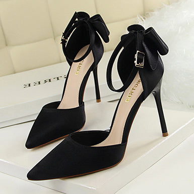 Women's Bow Heel Accent Ankle Strap High heels shoes - vmlfashion-com