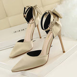 Women's Bow Heel Accent Ankle Strap High heels shoes - vmlfashion-com