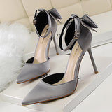 Women's Bow Heel Accent Ankle Strap High heels shoes - vmlfashion-com