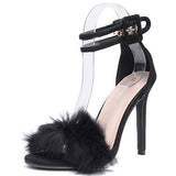 Women's Wide Buckle Ankle Strap Fuzzy Toe Strap Stiletto Heels - vmlfashion-com