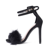 Women's Wide Buckle Ankle Strap Fuzzy Toe Strap Stiletto Heels - vmlfashion-com