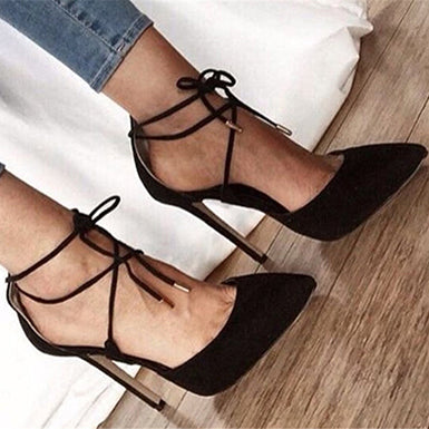 Women's Ankle Strap Stiletto High Heels Almond Toe Shoe String - vmlfashion-com