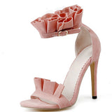 Women's Ruffle Ankle Strap SandalStiletto Heels - vmlfashion-com